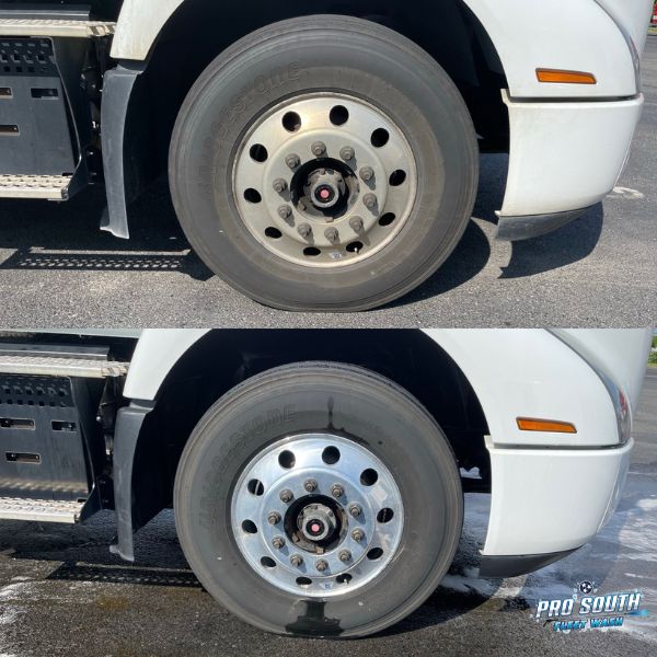 Before and After Pro South Fleet Wash Semi Truck Trailer Wheels