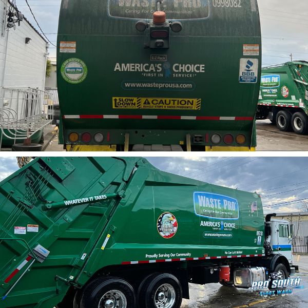 Garbage truck wash out before and after