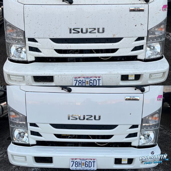 Before and After Pro South Fleet Wash Semi Truck Trailer Front